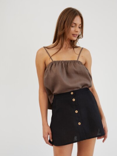 AMINA Button Front Mini Linen Skirt