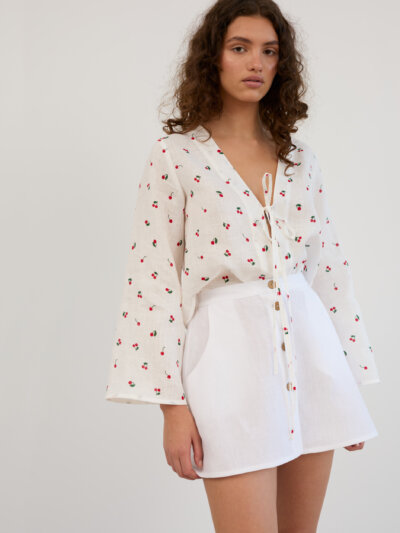 Linen Button Front Mini Skirt AMINA