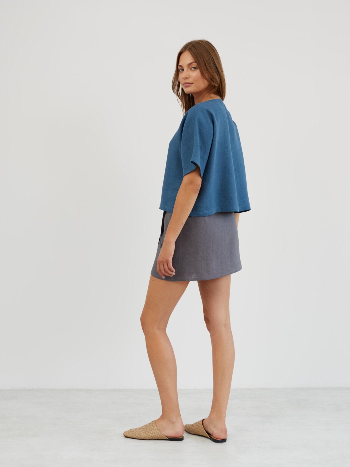 Image 5 of Linen Wrap Mini Skirt in Light Grey ANNALISE from Love and Confuse | Handmade Linen Clothing for Women