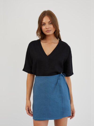 ANNALISE Mini Wrap Linen Skirt