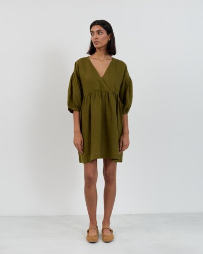 JANE V-Neck Empire Waist Linen Wrap Dress
