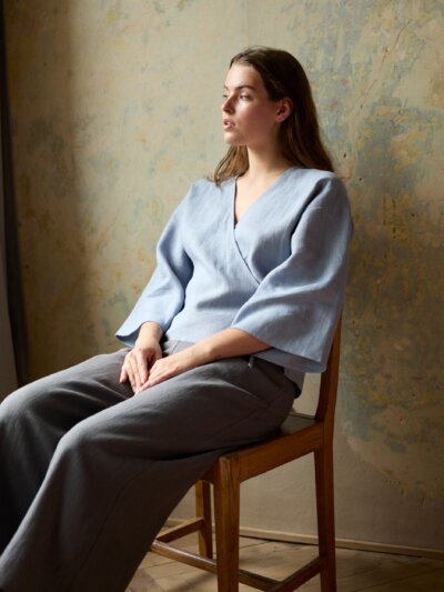 Cropped Linen Pants RILEY | Wide Leg with Elastic Waist