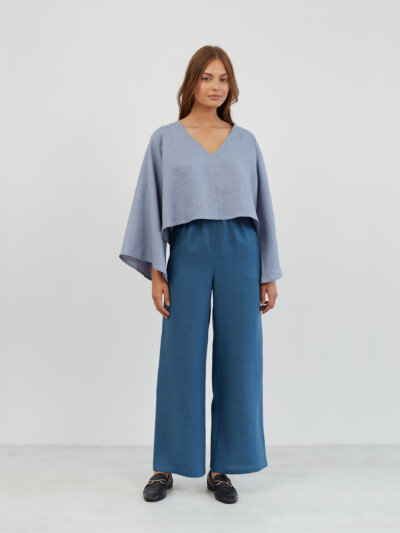 ARVEN Palazzo Wide Leg Linen Pants