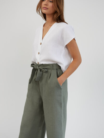 ALLIE Paper Bag Wide Leg Linen Pants