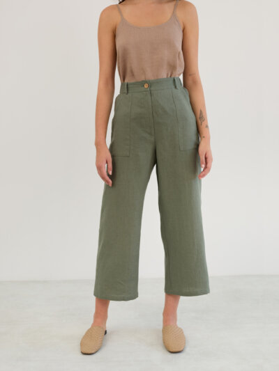 OCEAN Wide Leg Cropped Linen Pants