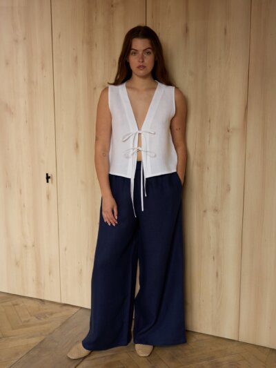 Linen Wide Leg Pants PEARL | High Waisted with Elastic Waist