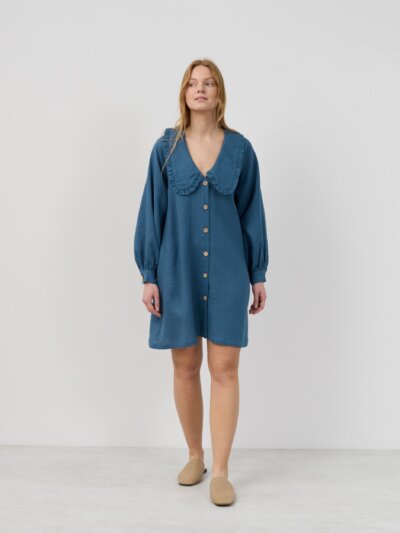 MELODY Ruffled Collar Linen Shirt Dress