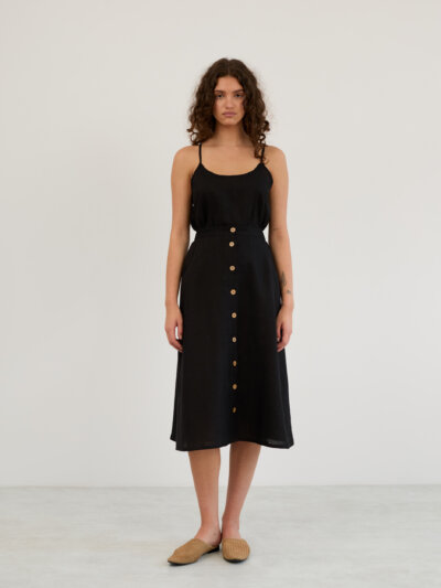 LAMINTA Button-Front Linen Midi Skirt