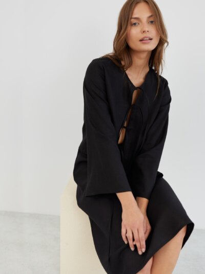 BLAIRE Tie-Front Kimono Sleeve Linen Crop Top