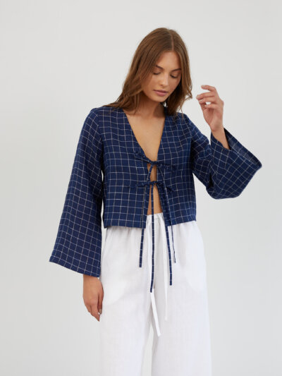 Linen Tie Front Bell Sleeve Top CASSIDY