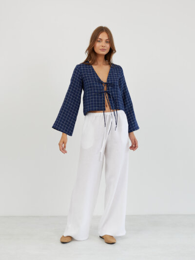 CASSIDY Tie-Front Bell Sleeve Linen Top