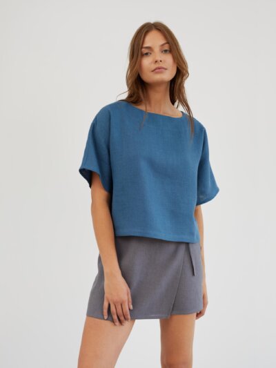 BEE Boxy Kimono Sleeve Linen Top