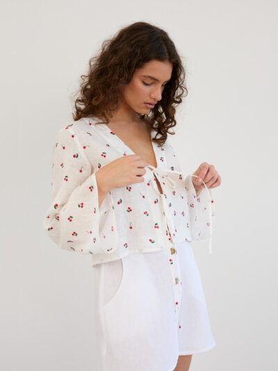 Linen Tie Front Bell Sleeve Crop Top CASSIDY