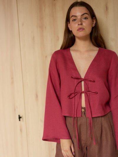 Cropped Linen Top with Bell Sleeves CASSIDY