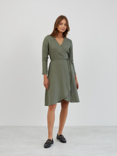 Long Sleeve Linen Wrap Dress CLAUDIA
