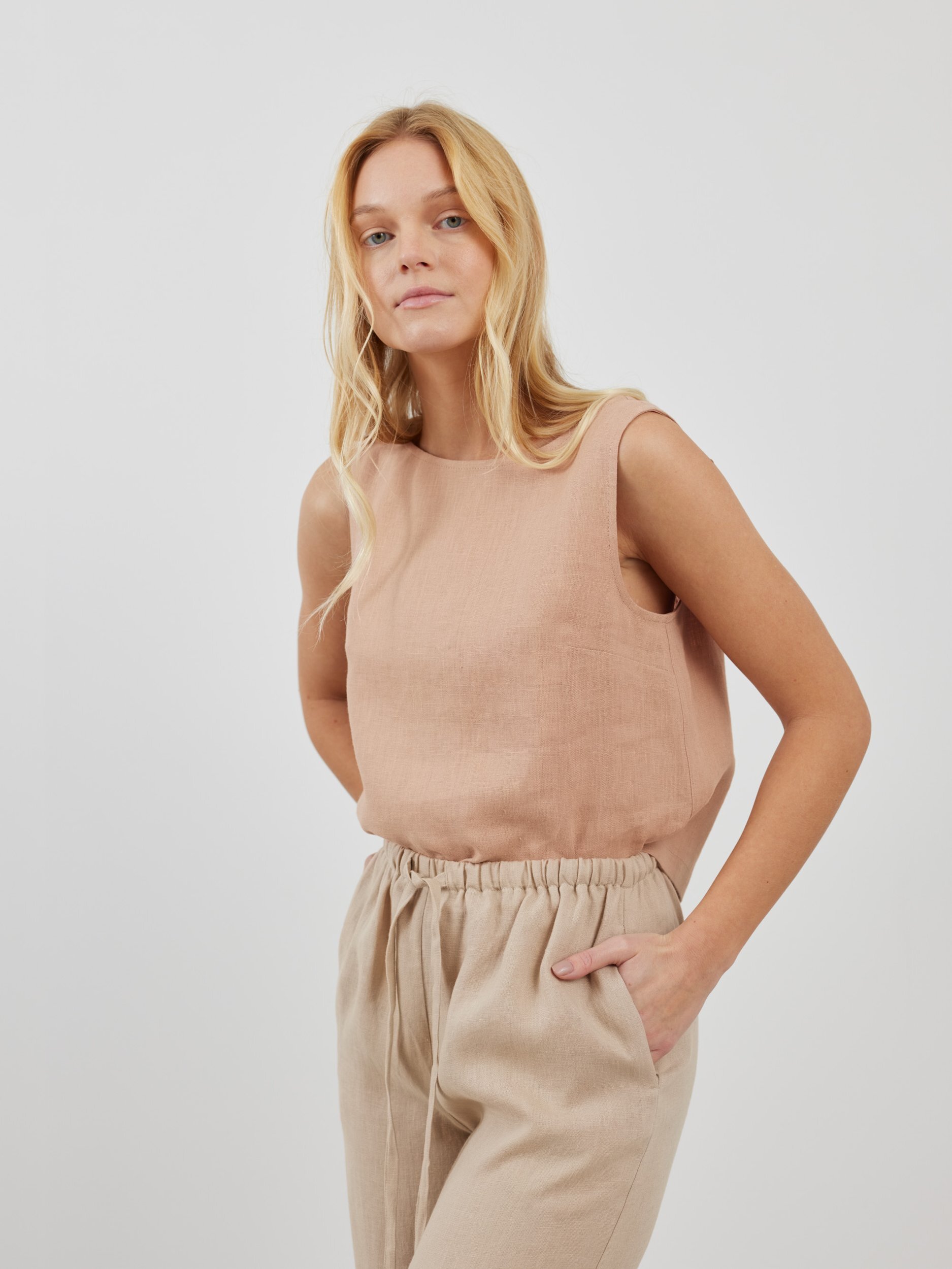 Image 2 of LUCAS Linen Wide Leg Drawstring Pants in Beige from Love and Confuse