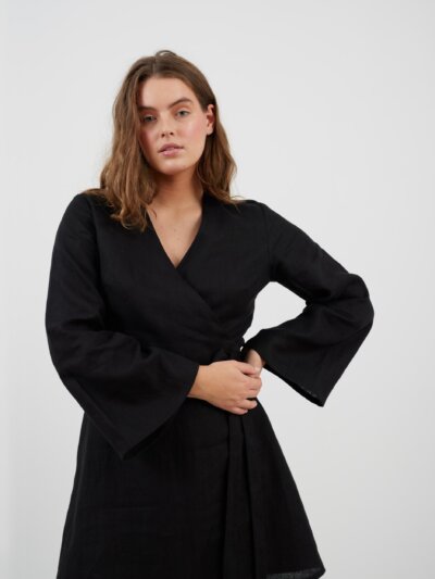 LYDIA Langarm Wickelkleid aus Leinen