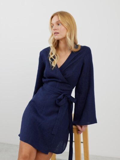 LYDIA Langarm Wickelkleid aus Leinen