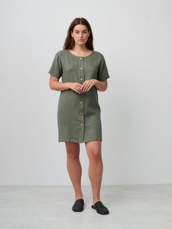LYRA Button Front Linen Shirt Dress