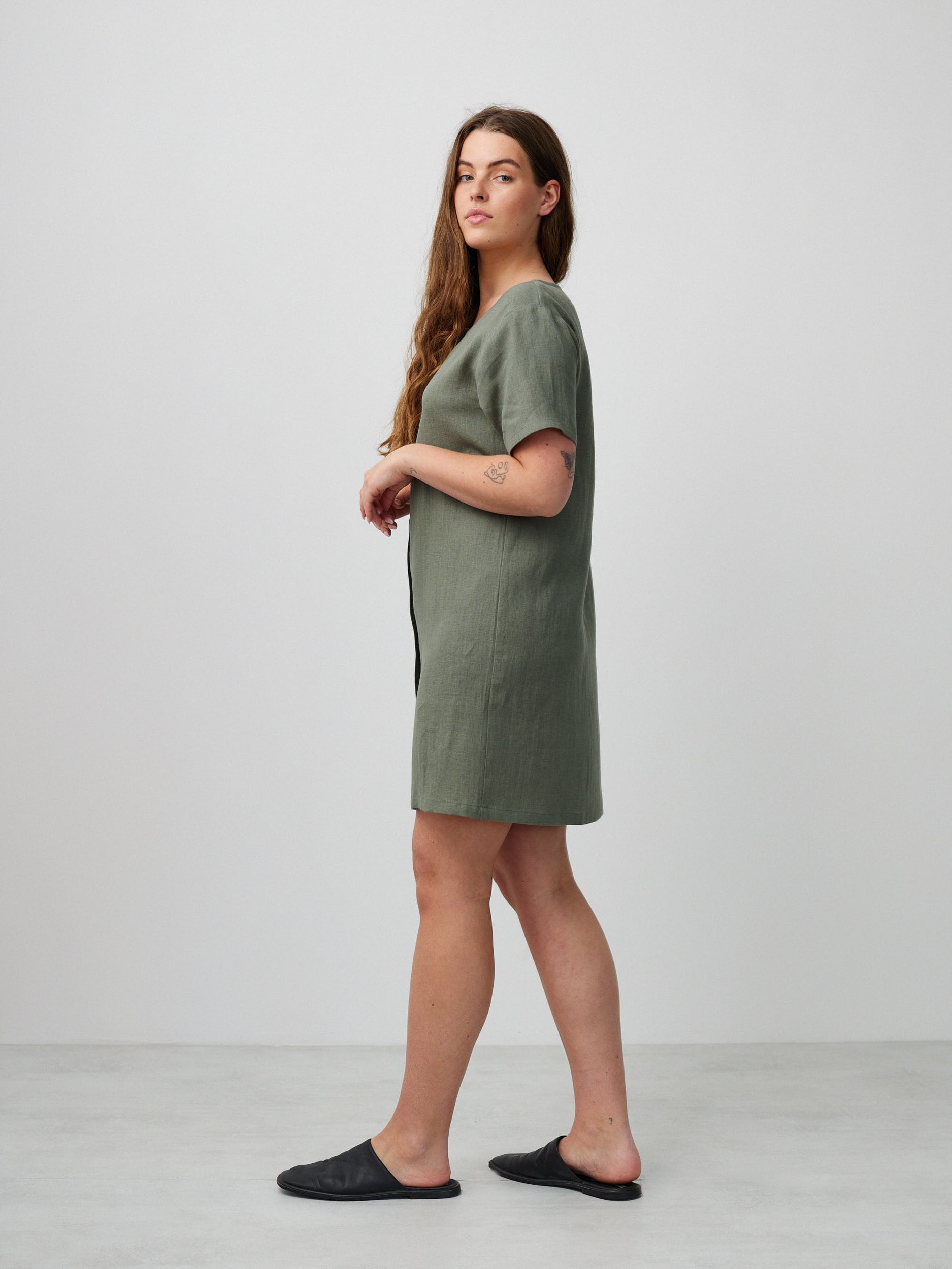 Image 4 of LYRA Button Down Short Linen Dress in Sage Green from Love and Confuse