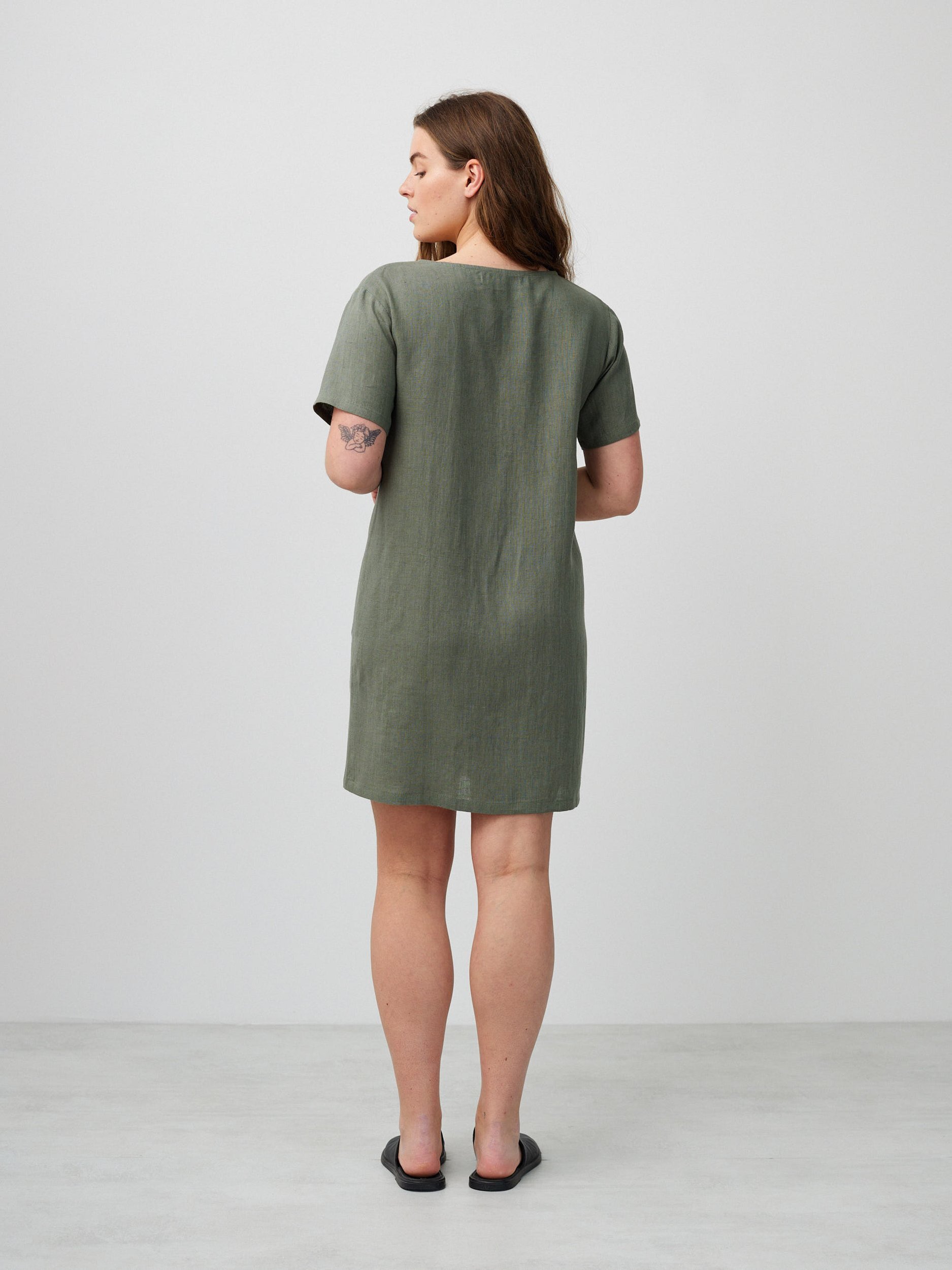 Image 6 of LYRA Button Down Short Linen Dress in Sage Green from Love and Confuse