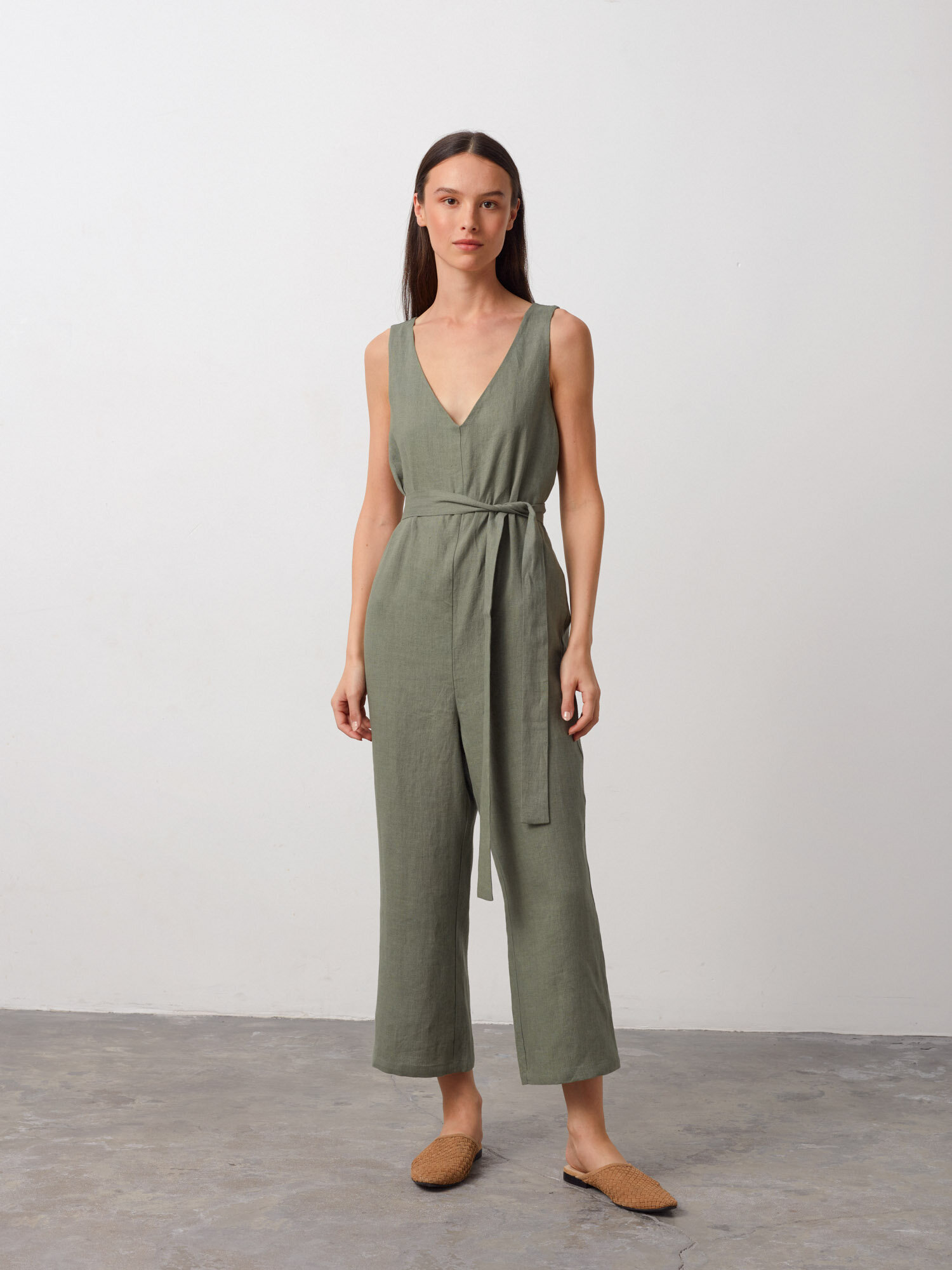 Image 2 of MADELINE Sleeveless Linen Jumpsuit in Sage Green from Love and Confuse