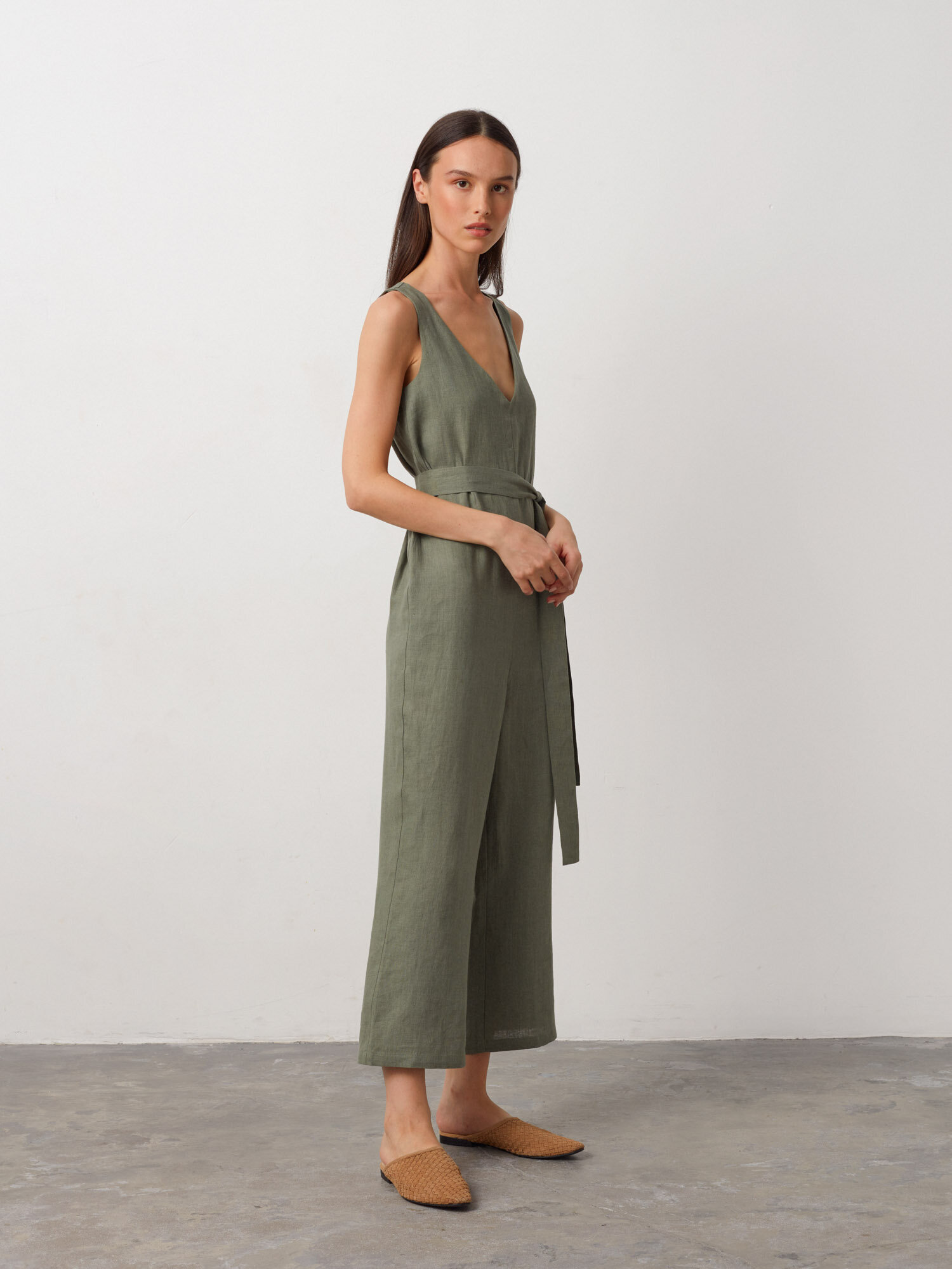 Image 3 of MADELINE Sleeveless Linen Jumpsuit in Sage Green from Love and Confuse
