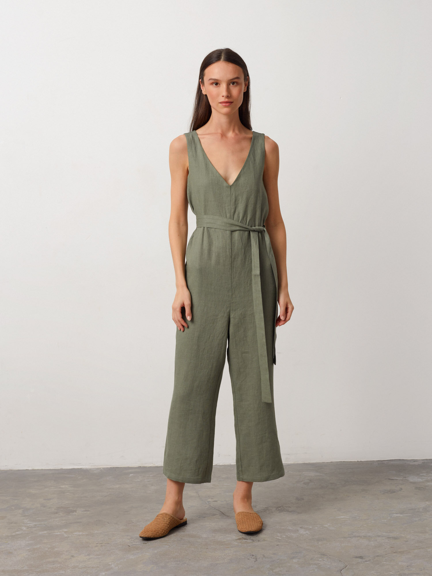 Image 5 of MADELINE Sleeveless Linen Jumpsuit in Sage Green from Love and Confuse