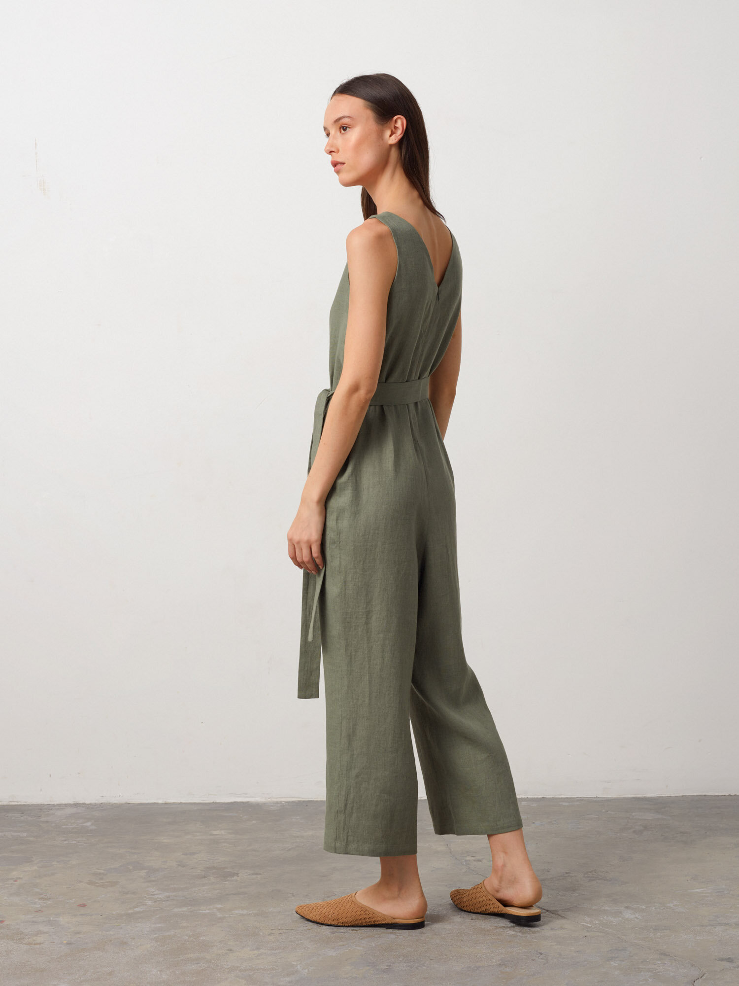 Image 6 of MADELINE Sleeveless Linen Jumpsuit in Sage Green from Love and Confuse