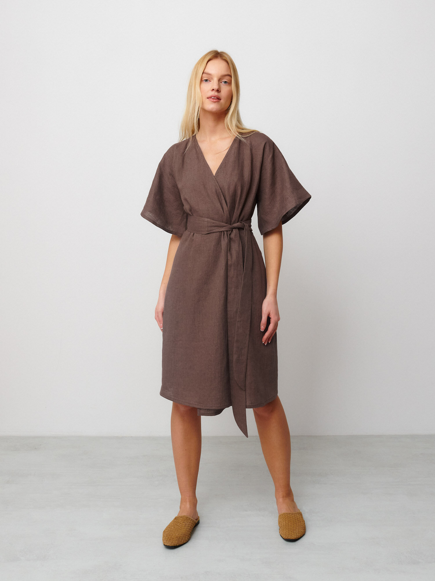 Image 2 of MARY Linen Wrap Dress in Cocoa from Love and Confuse