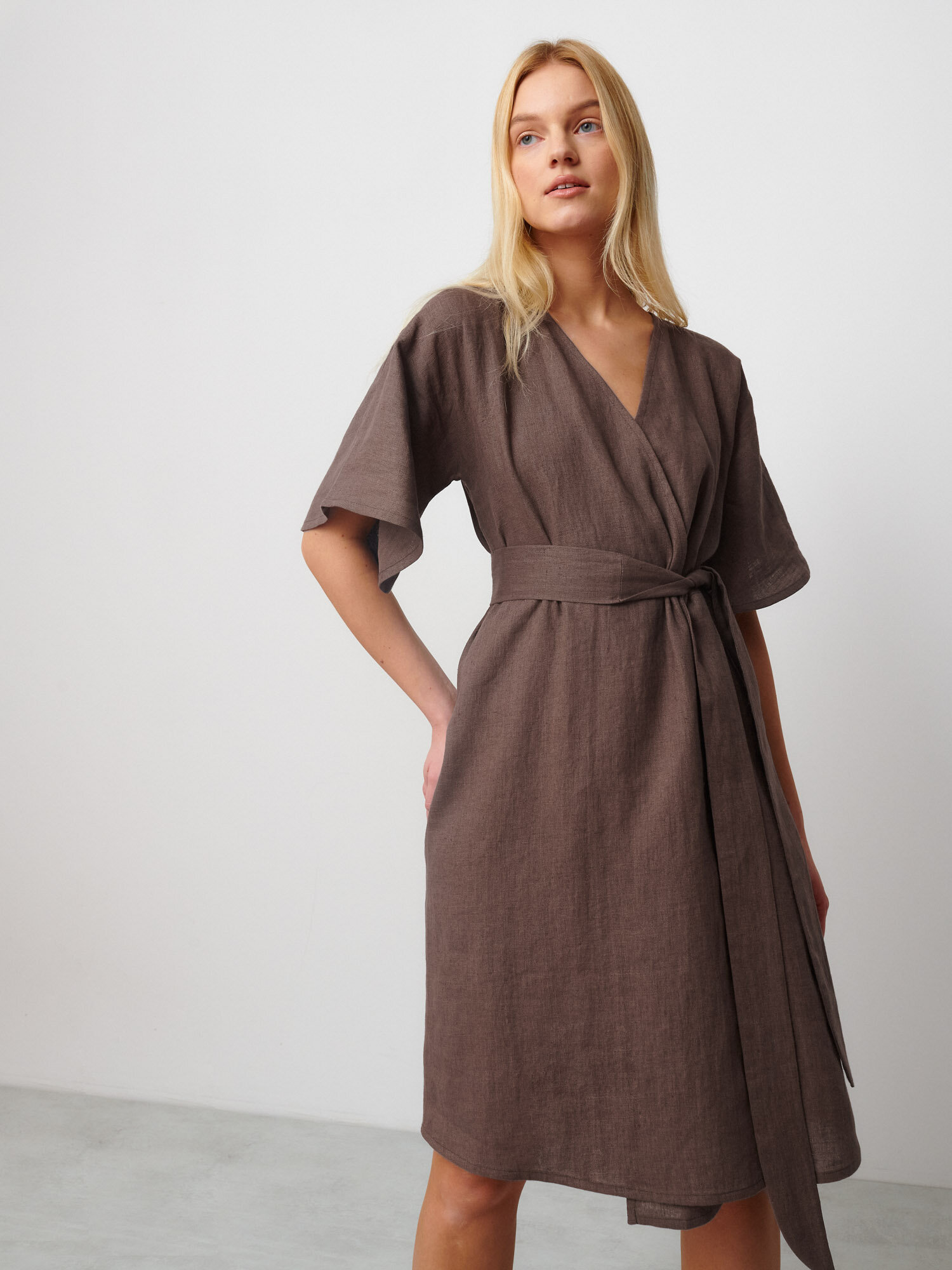 Image 3 of MARY Linen Wrap Dress in Cocoa from Love and Confuse