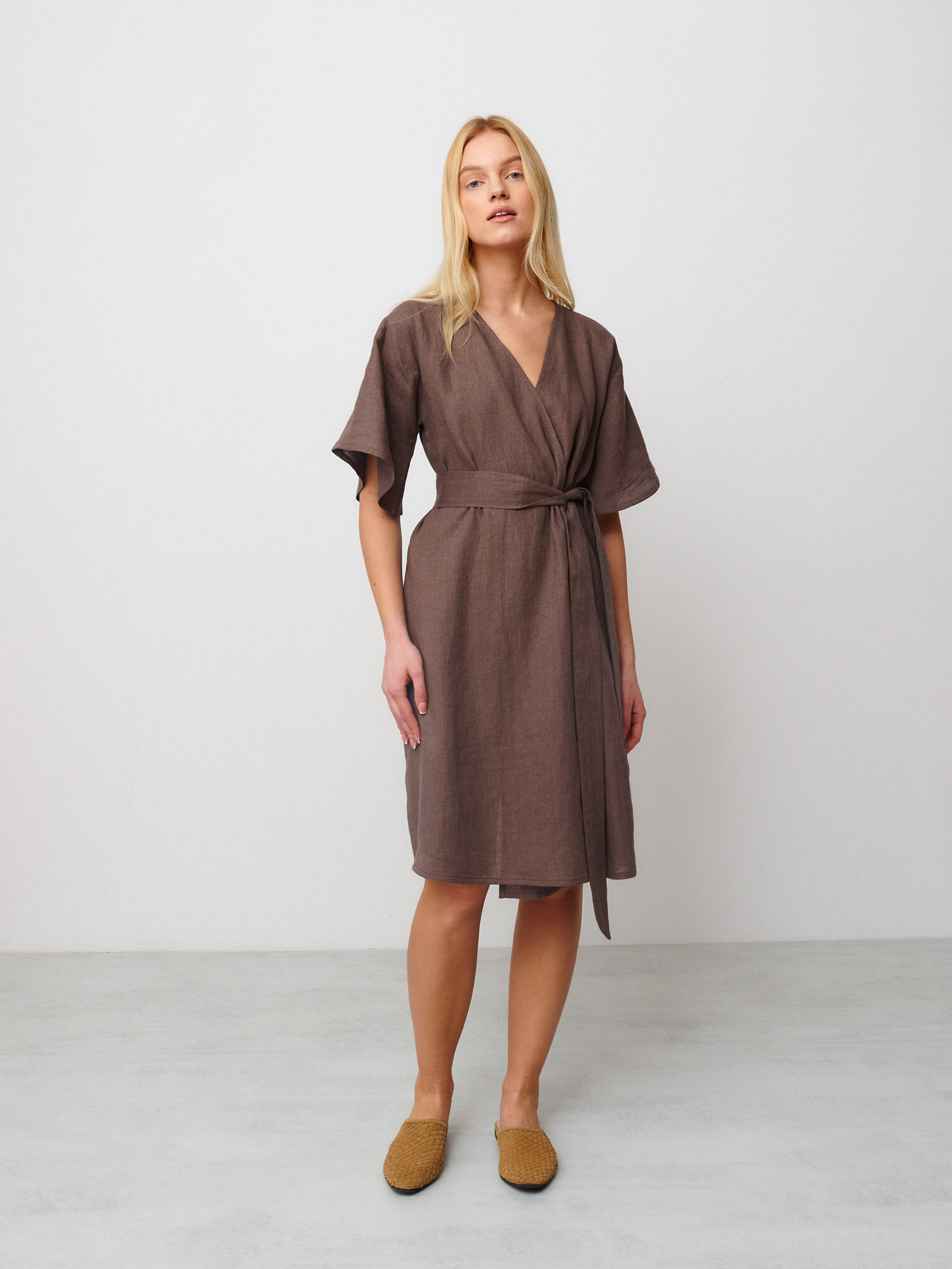 Image 4 of MARY Linen Wrap Dress in Cocoa from Love and Confuse