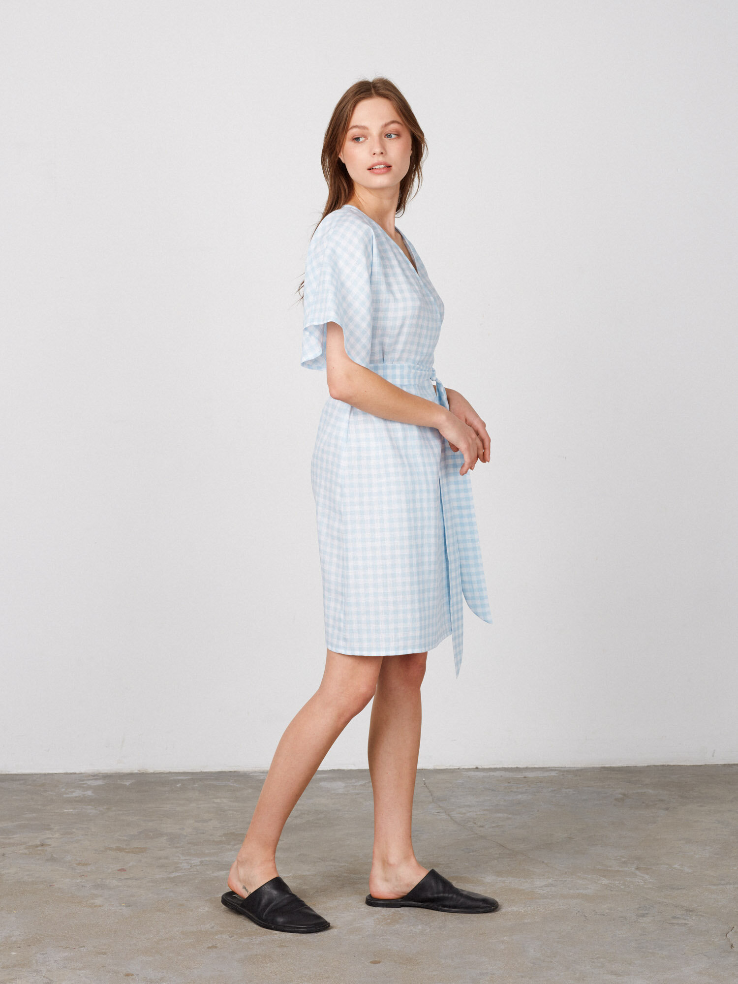 Image 3 of MARY Linen Wrap Dress in Light Blue Gingham from Love and Confuse