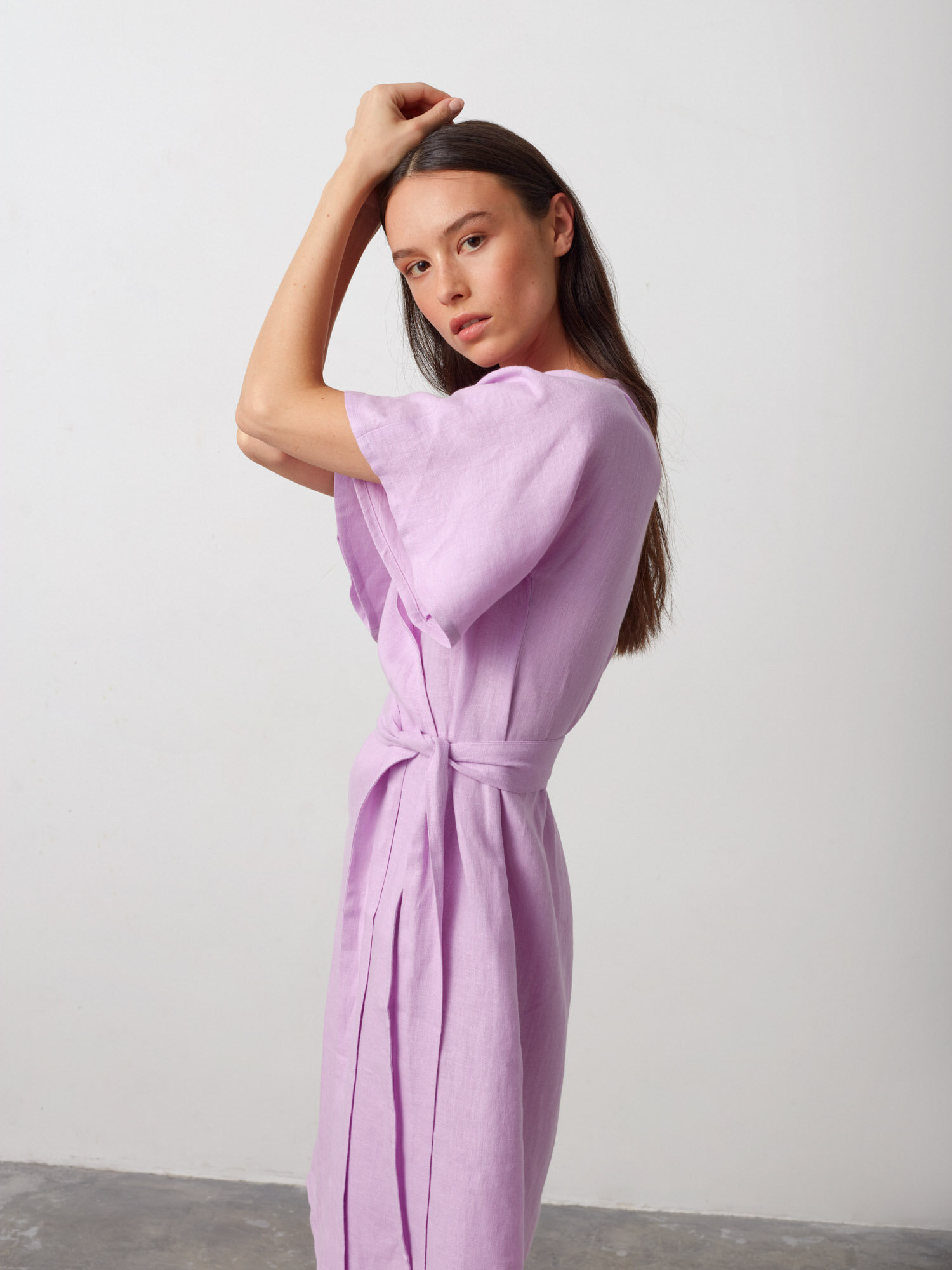 Image 1 of MARY Linen Wrap Dress in Lilac from Love and Confuse