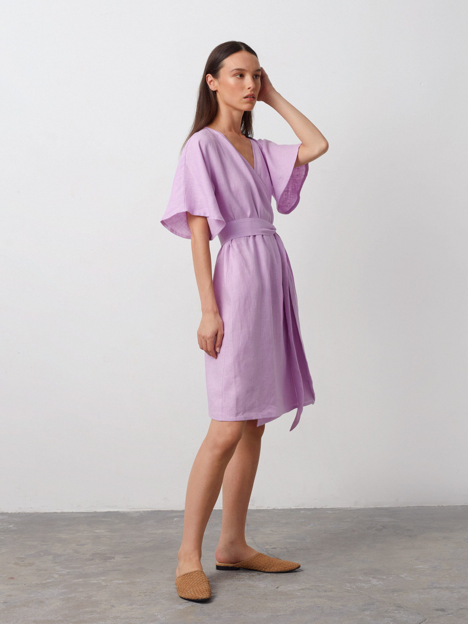 Image 3 of MARY Linen Wrap Dress in Lilac from Love and Confuse
