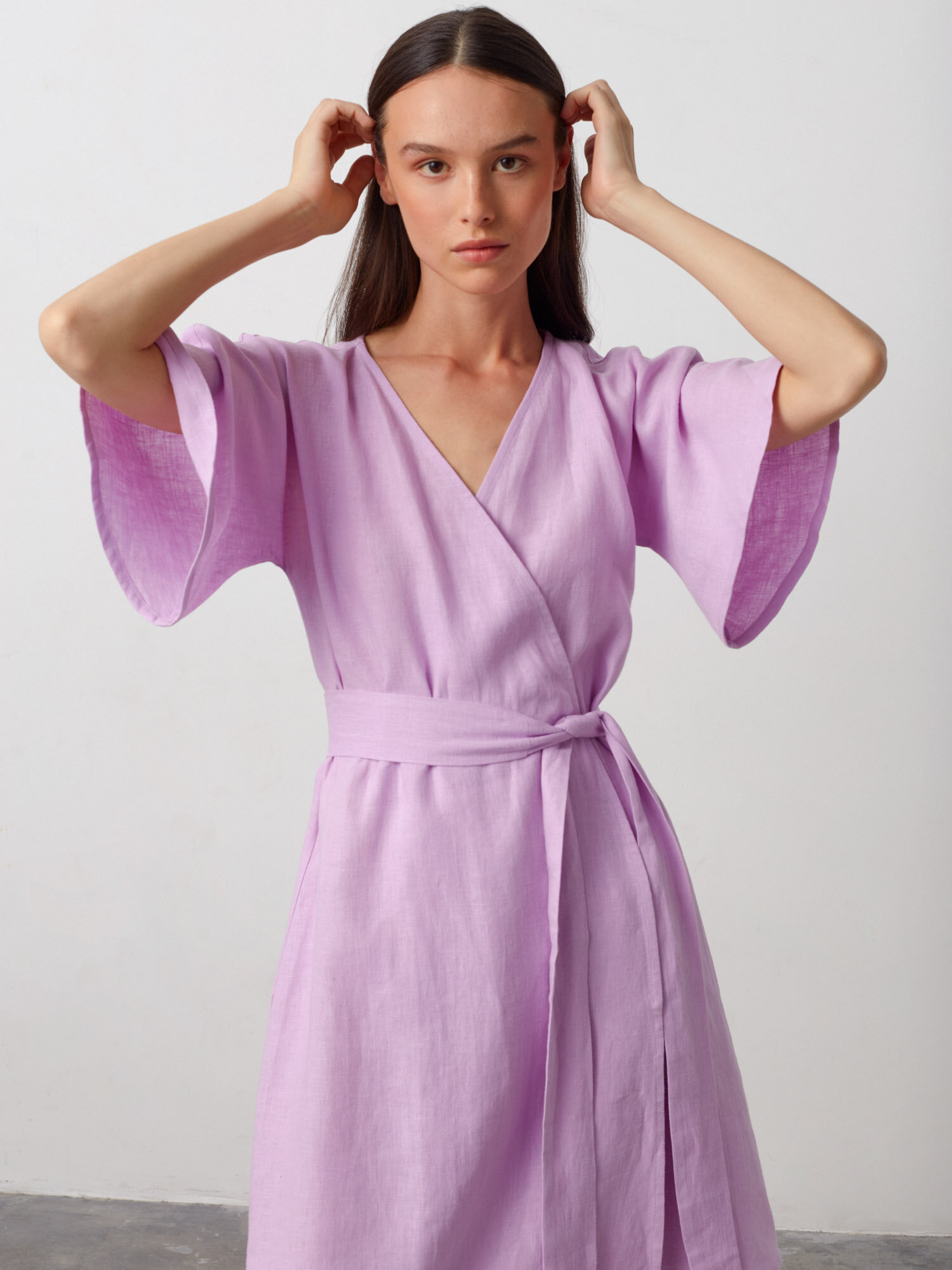 Image 4 of MARY Linen Wrap Dress in Lilac from Love and Confuse