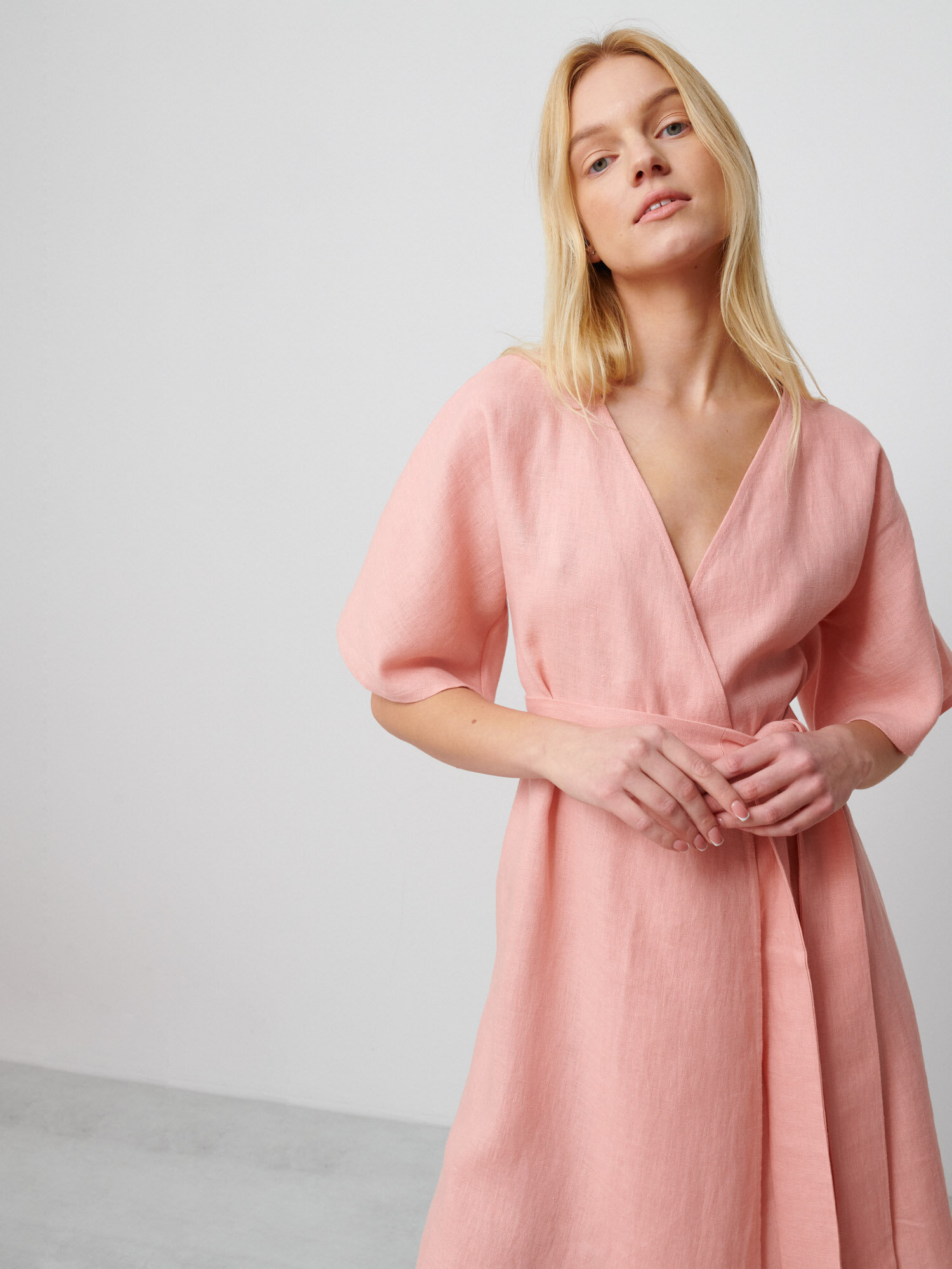 Image 2 of MARY Linen Wrap Dress in Pink Spanish from Love and Confuse