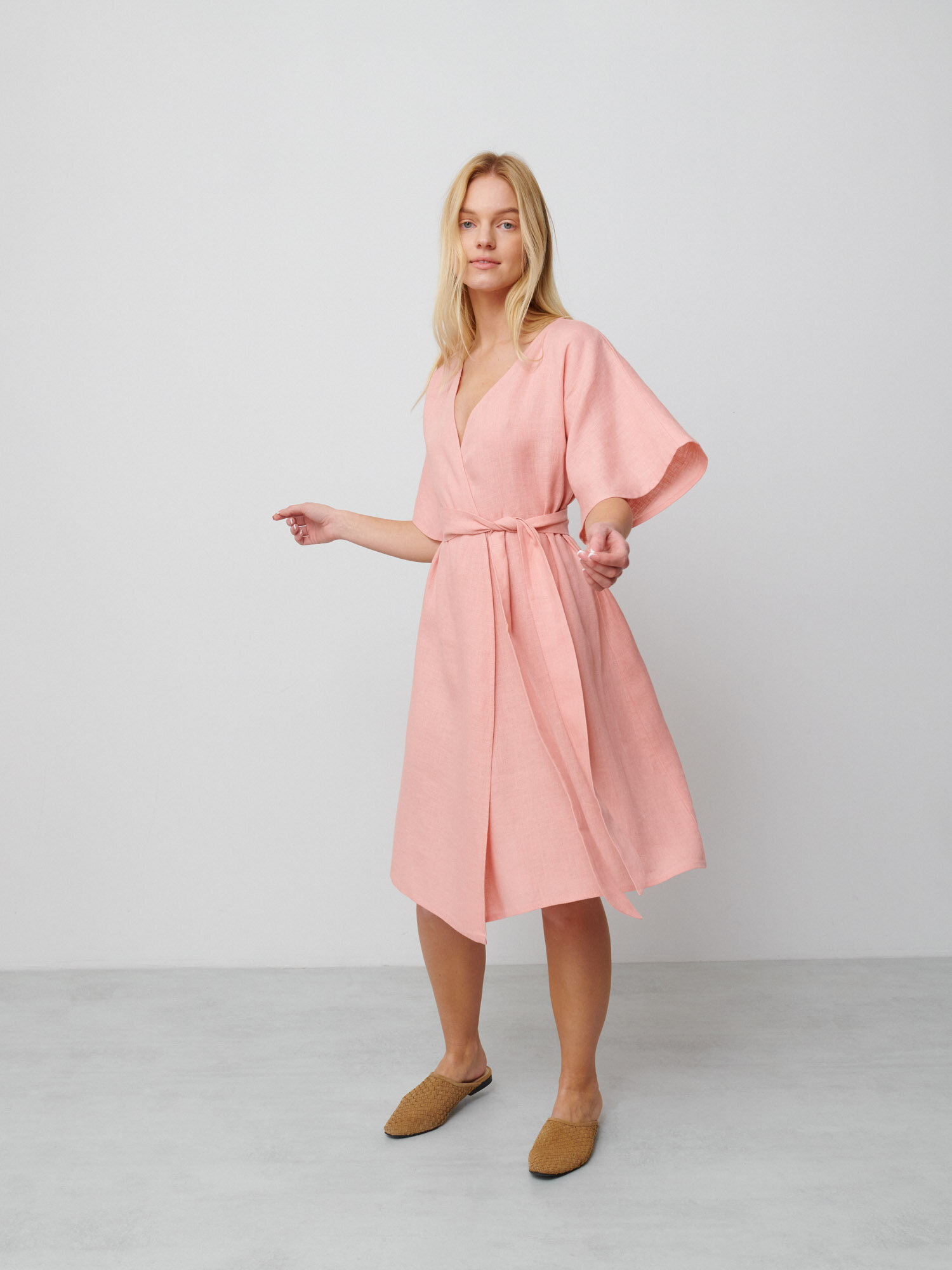 Image 3 of MARY Linen Wrap Dress in Pink Spanish from Love and Confuse