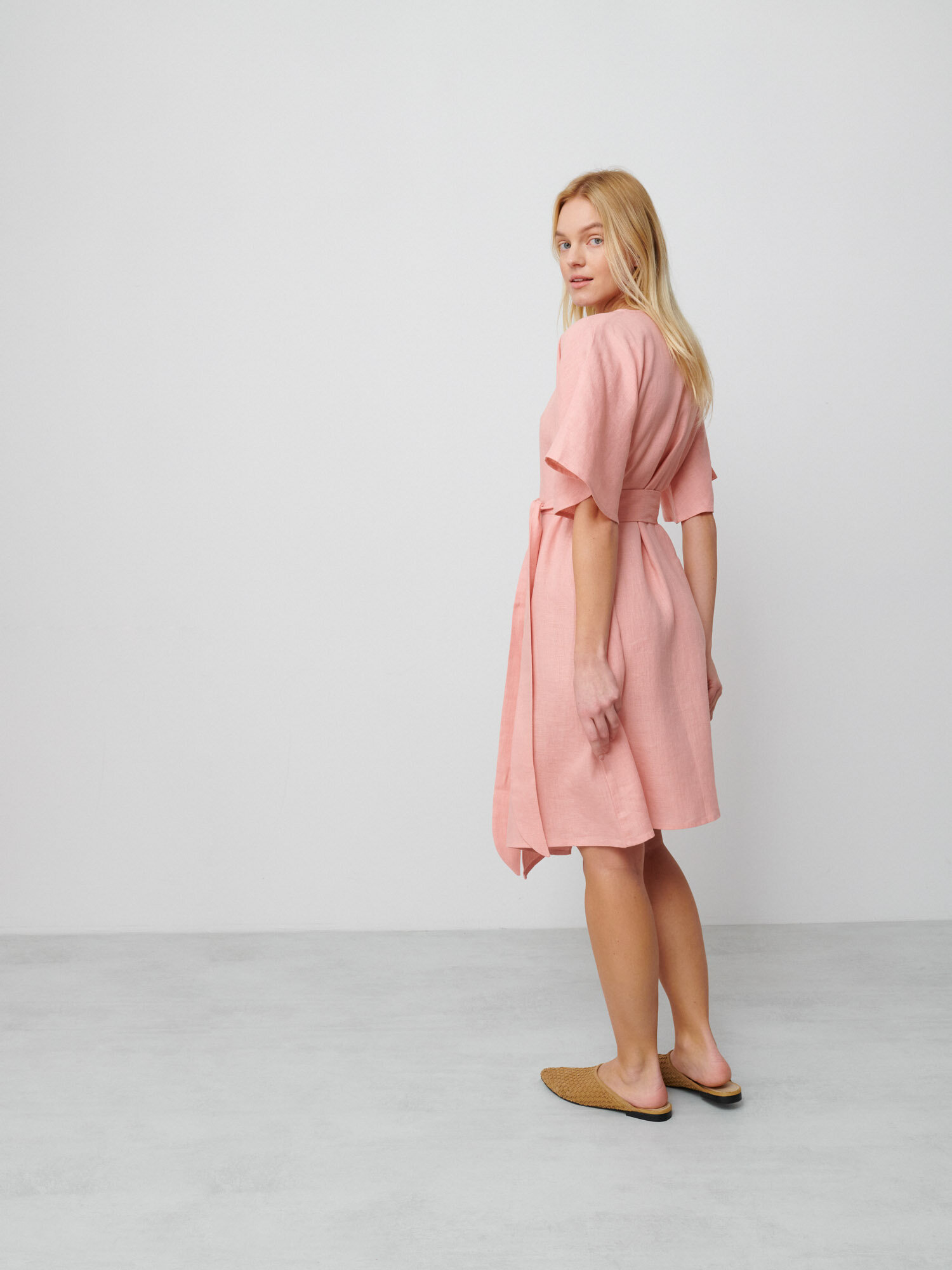 Image 4 of MARY Linen Wrap Dress in Pink Spanish from Love and Confuse