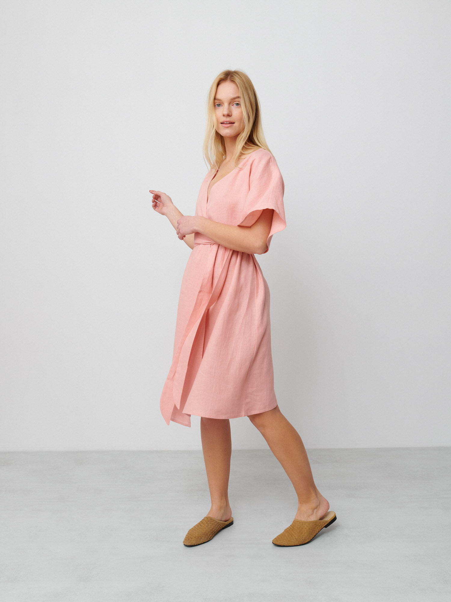 Image 5 of MARY Linen Wrap Dress in Pink Spanish from Love and Confuse