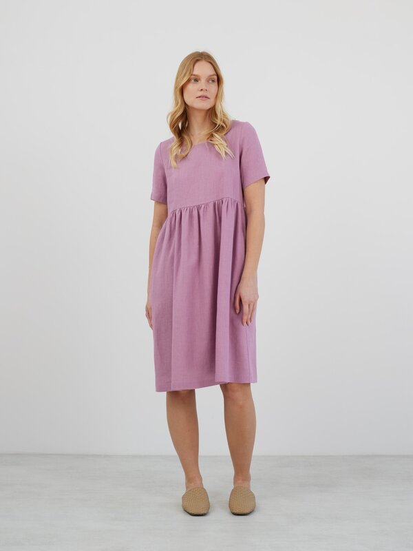 MATILDA Gathered Waist Linen Smock Dress