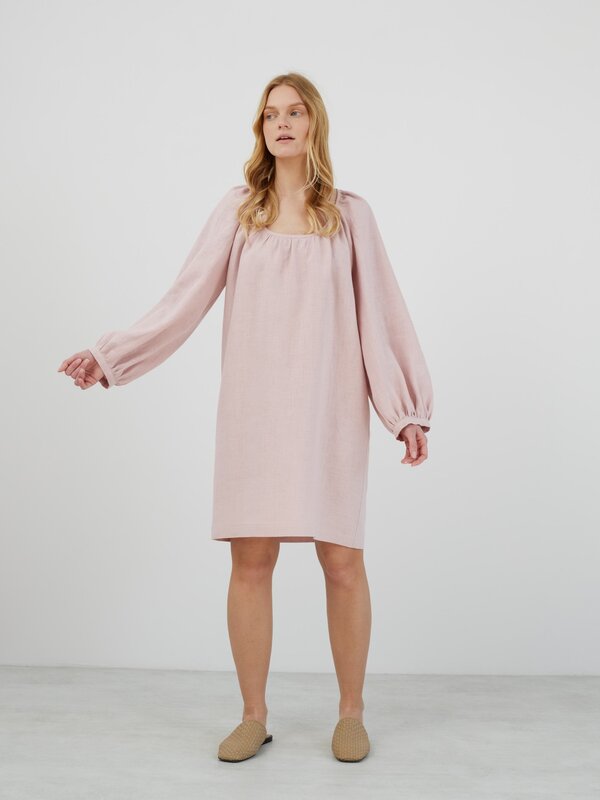 MIA Balloon Sleeve Linen Mini Dress