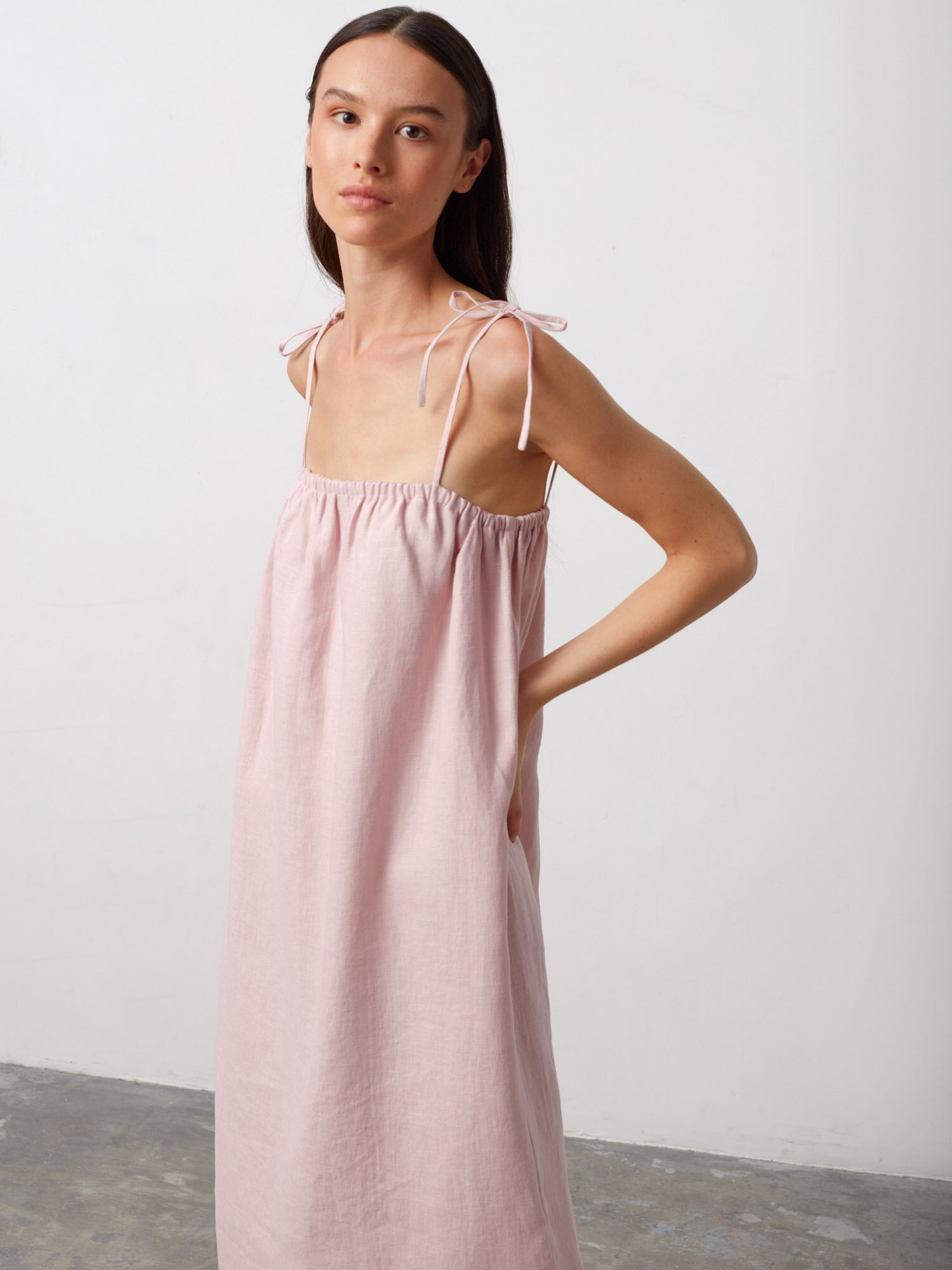 Image 1 of MINT Linen Slip Dress in Apple Blossom from Love and Confuse