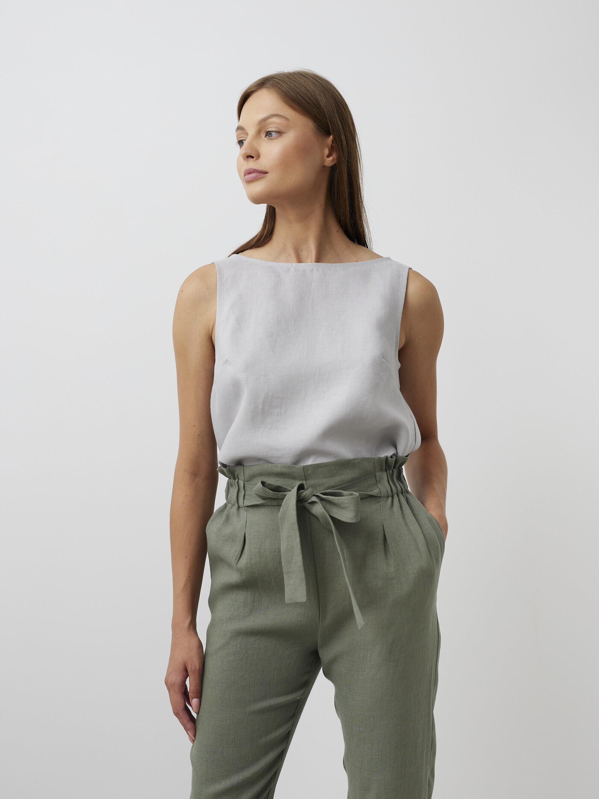 Image 2 of NOAH Paper Bag Linen Pants in Sage Green from Love and Confuse