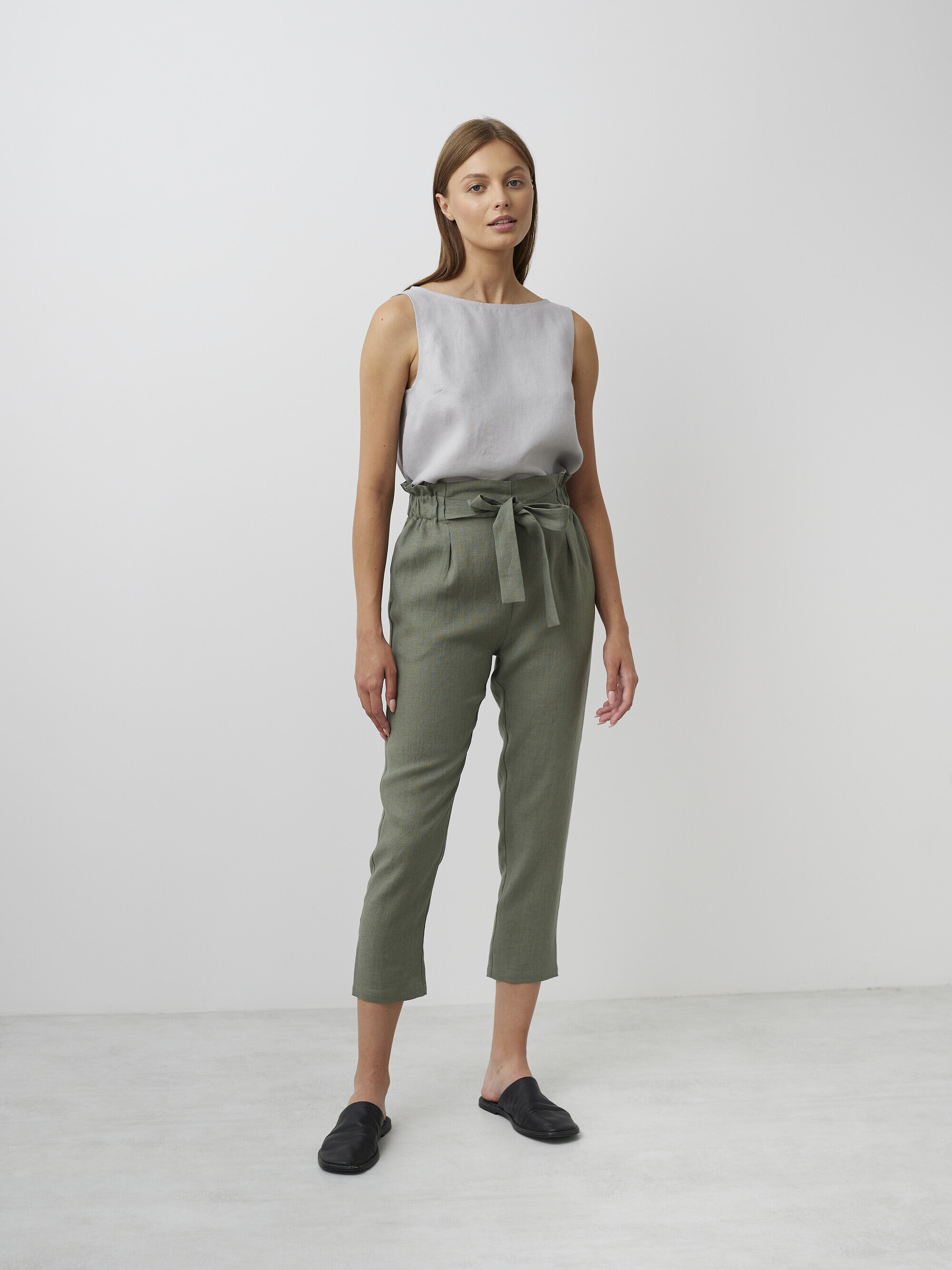Image 3 of NOAH Paper Bag Linen Pants in Sage Green from Love and Confuse