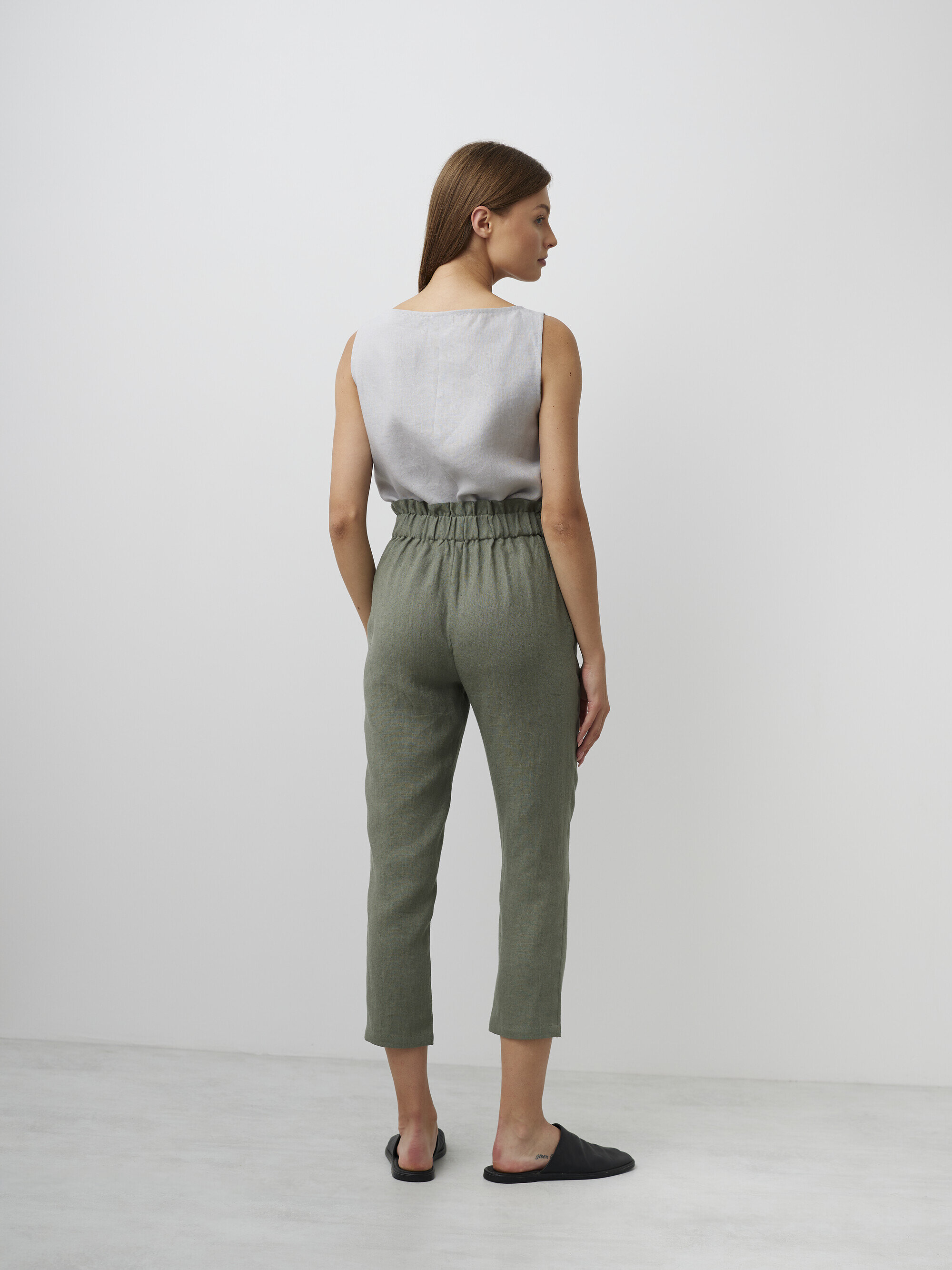 Image 4 of NOAH Paper Bag Linen Pants in Sage Green from Love and Confuse