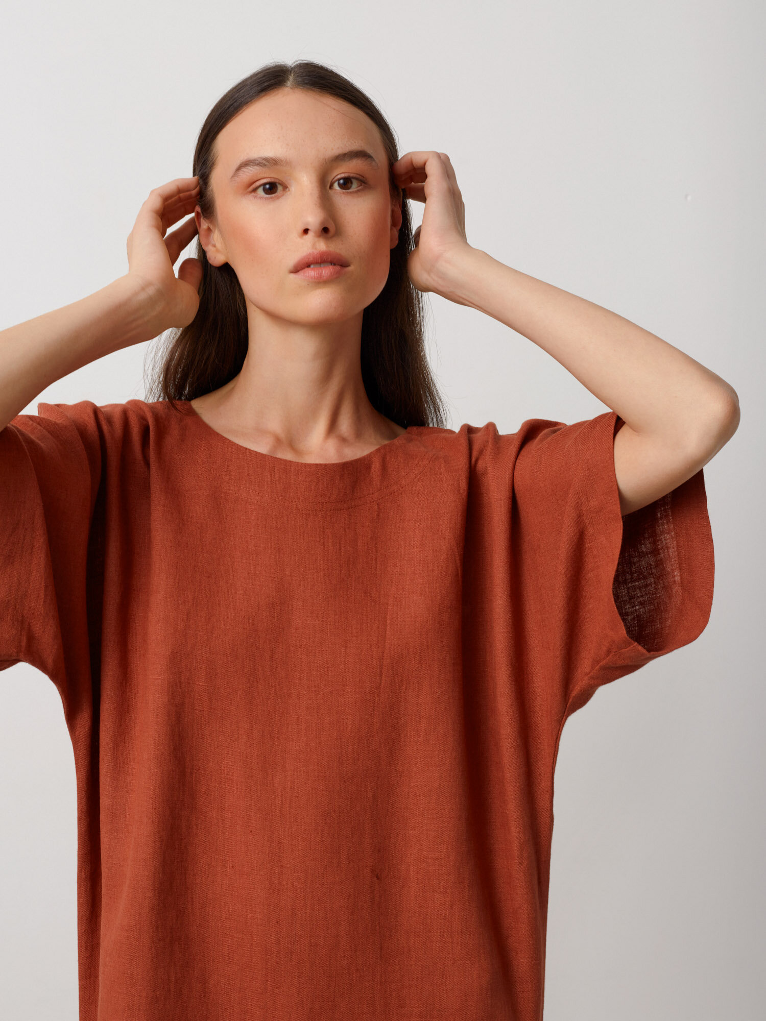Image 1 of OLIVIA Linen Midi Dress in Rust from Love and Confuse
