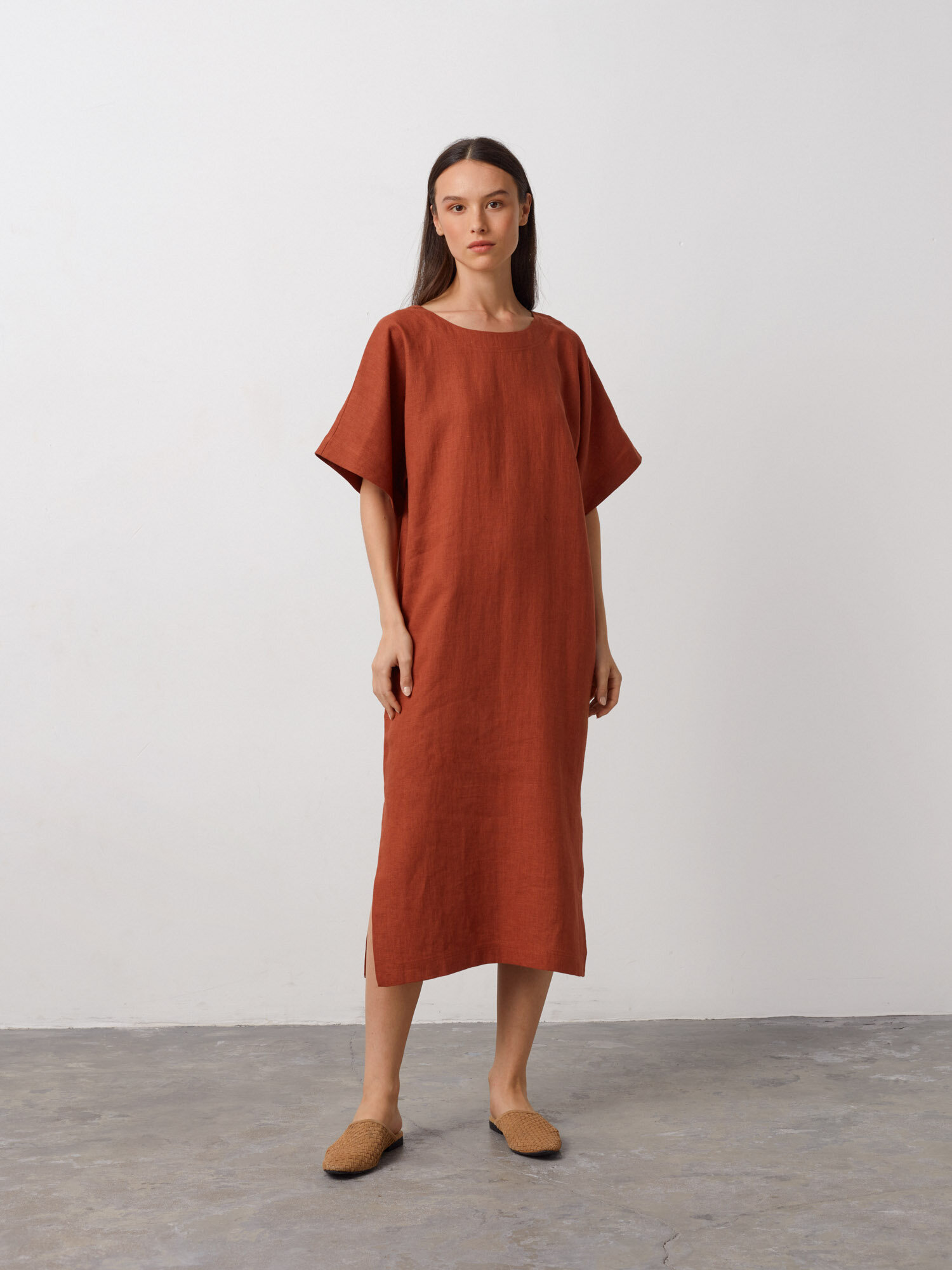Image 2 of OLIVIA Linen Midi Dress in Rust from Love and Confuse