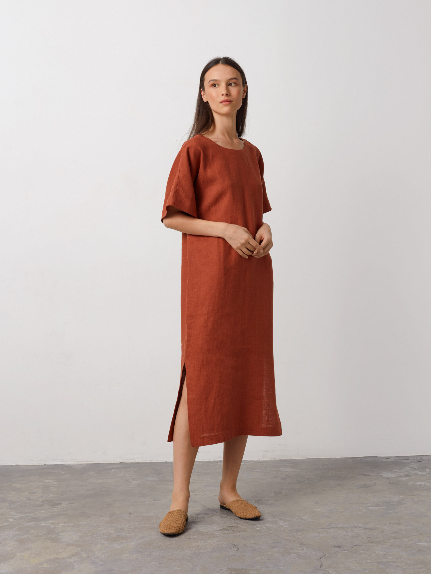 Image 3 of OLIVIA Linen Midi Dress in Rust from Love and Confuse