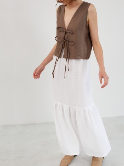 ORIANA Ruffle Hem Linen Maxi Skirt